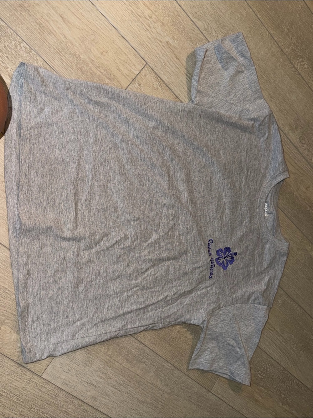Heather Gray Short Sleeve Crew Tee with Blue Floral Accent